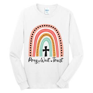 XozL Rainbow Pray Wait Trust Christian Faith Cross Tall Long Sleeve T-Shirt