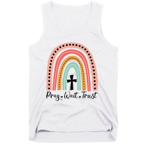 XozL Rainbow Pray Wait Trust Christian Faith Cross Tank Top