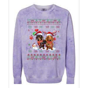 Xmas Reindeer Santa Hat Dachshund Dog Ugly Christmas Gift Colorblast Crewneck Sweatshirt