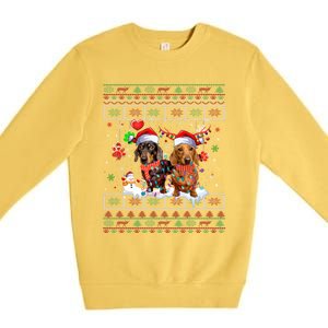 Xmas Reindeer Santa Hat Dachshund Dog Ugly Christmas Gift Premium Crewneck Sweatshirt