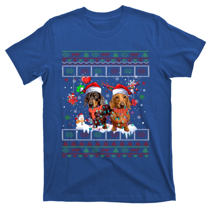 Xmas Reindeer Santa Hat Dachshund Dog Ugly Christmas Gift T-Shirt