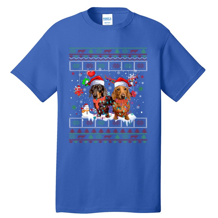 Xmas Reindeer Santa Hat Dachshund Dog Ugly Christmas Gift Tall T-Shirt