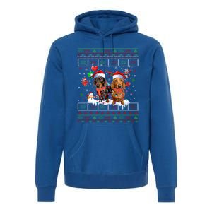 Xmas Reindeer Santa Hat Dachshund Dog Ugly Christmas Gift Premium Hoodie