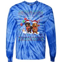 Xmas Reindeer Santa Hat Dachshund Dog Ugly Christmas Gift Tie-Dye Long Sleeve Shirt