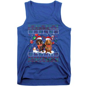 Xmas Reindeer Santa Hat Dachshund Dog Ugly Christmas Gift Tank Top