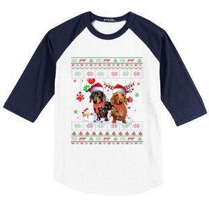 Xmas Reindeer Santa Hat Dachshund Dog Ugly Christmas Gift Baseball Sleeve Shirt