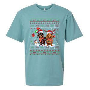 Xmas Reindeer Santa Hat Dachshund Dog Ugly Christmas Gift Sueded Cloud Jersey T-Shirt