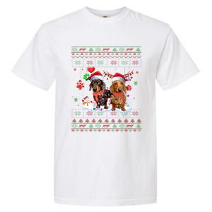 Xmas Reindeer Santa Hat Dachshund Dog Ugly Christmas Gift Garment-Dyed Heavyweight T-Shirt