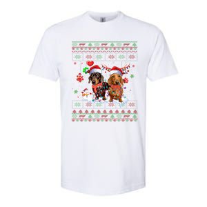 Xmas Reindeer Santa Hat Dachshund Dog Ugly Christmas Gift Softstyle CVC T-Shirt