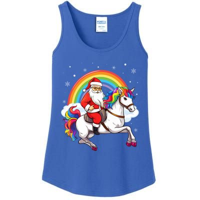 Xmas Rainbow Santa Riding Unicorn Christmas Gift Ladies Essential Tank