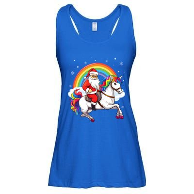 Xmas Rainbow Santa Riding Unicorn Christmas Gift Ladies Essential Flowy Tank