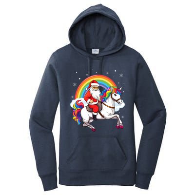 Xmas Rainbow Santa Riding Unicorn Christmas Gift Women's Pullover Hoodie