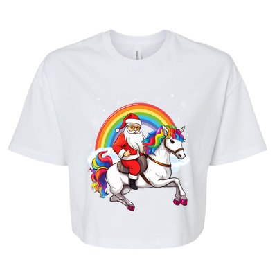 Xmas Rainbow Santa Riding Unicorn Christmas Gift Bella+Canvas Jersey Crop Tee