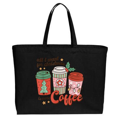 Xmas Shirt All I Want For Christmas Is More Coffee Retro Groovy Funny Cotton Canvas Jumbo Tote