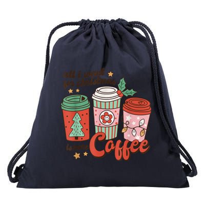 Xmas Shirt All I Want For Christmas Is More Coffee Retro Groovy Funny Drawstring Bag