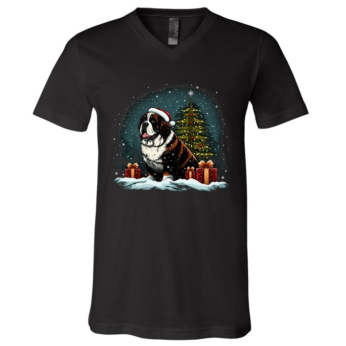 Xmas Saint Bernard Santa On Christmas Saint Bernard V-Neck T-Shirt