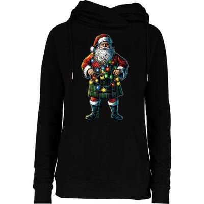 Xmas Santa Claus Hat Scottish Kilt Scotland Christmas Lights Gift Womens Funnel Neck Pullover Hood