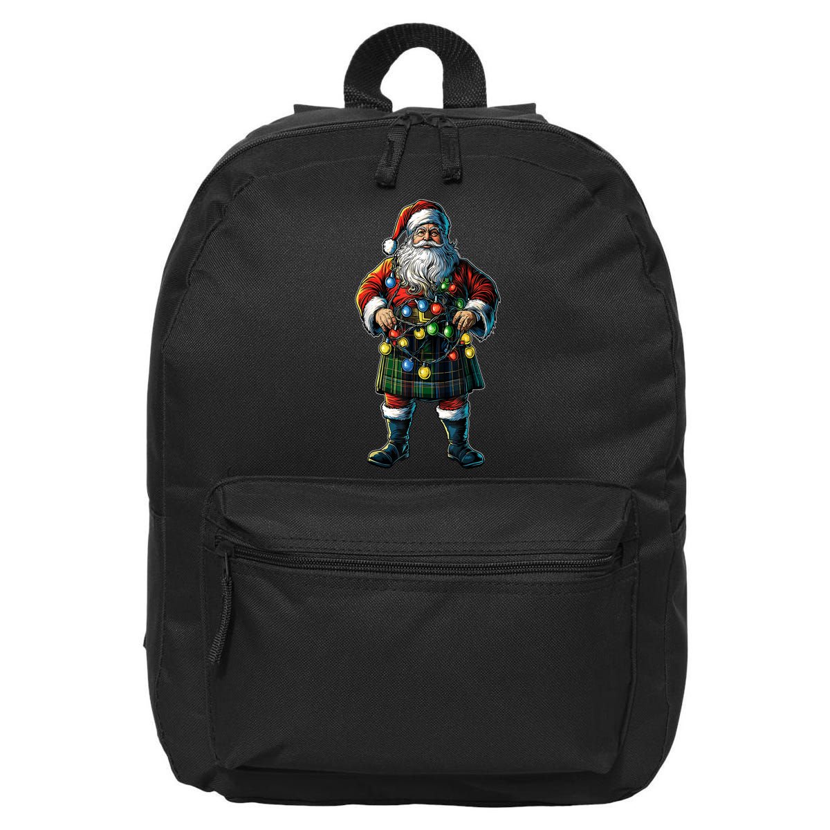 Xmas Santa Claus Hat Scottish Kilt Scotland Christmas Lights Gift 16 in Basic Backpack