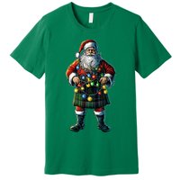 Xmas Santa Claus Hat Scottish Kilt Scotland Christmas Lights Gift Premium T-Shirt