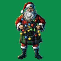 Xmas Santa Claus Hat Scottish Kilt Scotland Christmas Lights Gift Premium T-Shirt