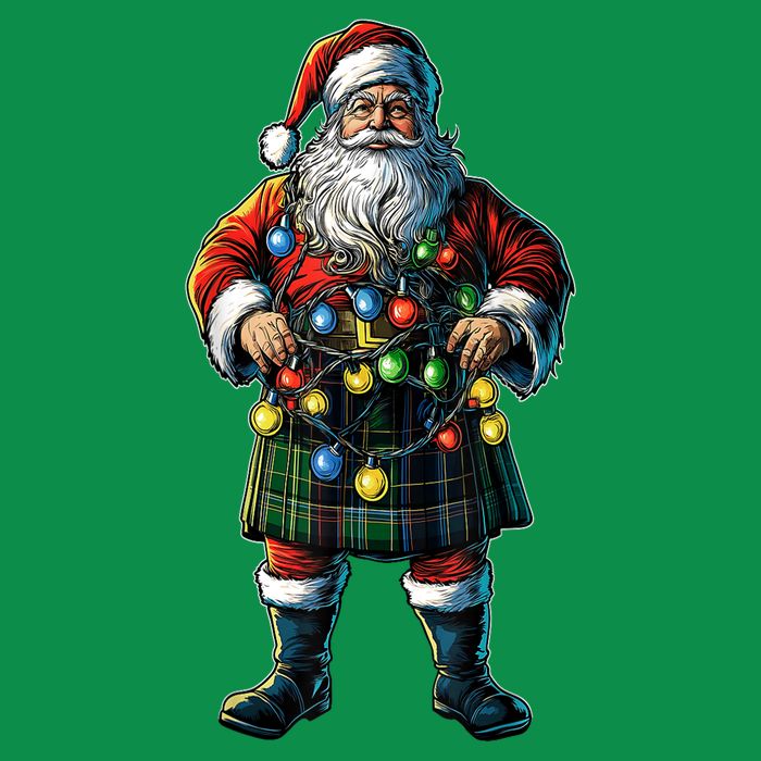 Xmas Santa Claus Hat Scottish Kilt Scotland Christmas Lights Gift Premium T-Shirt