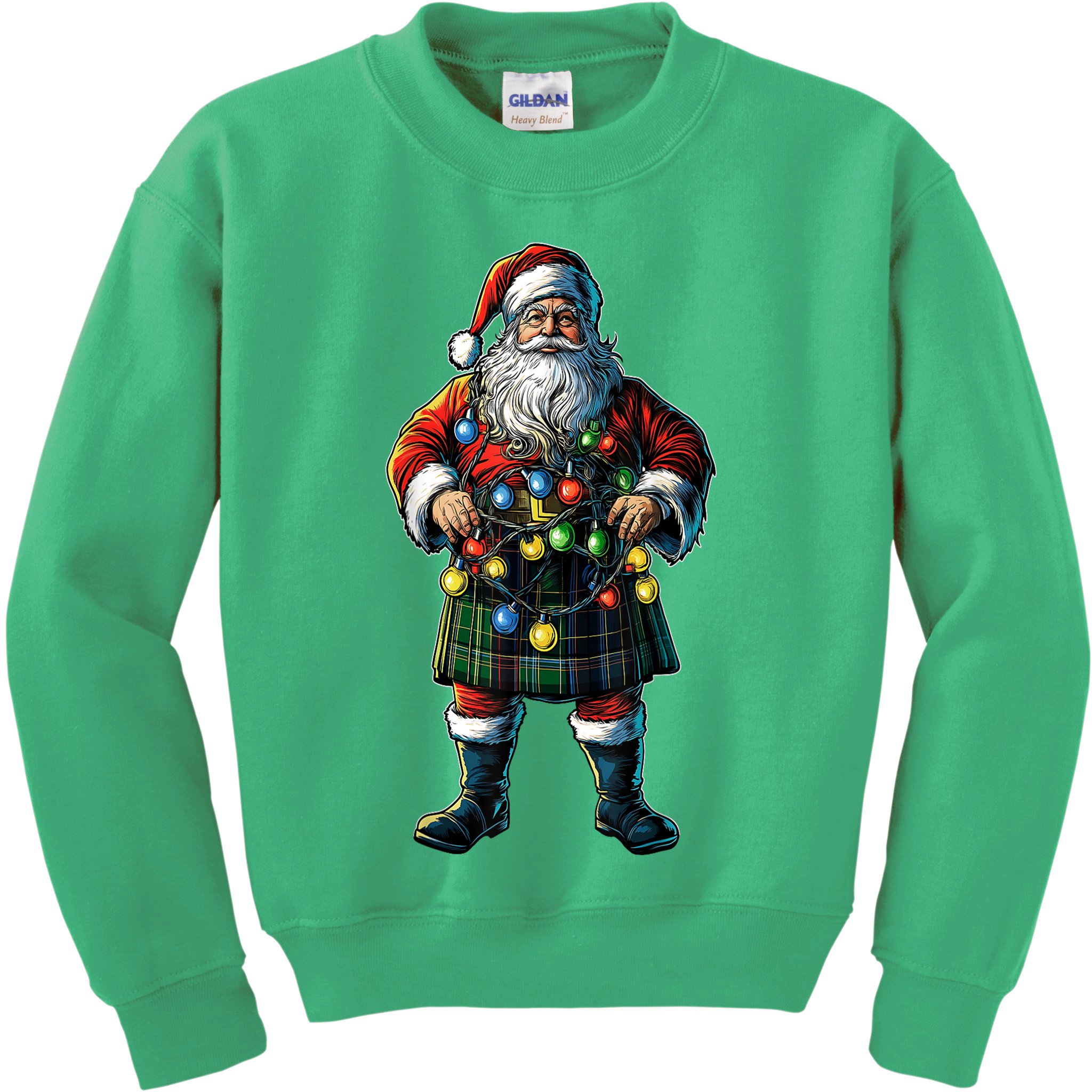 Xmas Santa Claus Hat Scottish Kilt Scotland Christmas Lights Gift Kids Sweatshirt