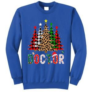 Xmas Santa Doctor Leopard Plaid Print Christmas Trees Gift Tall Sweatshirt