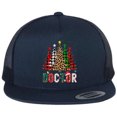 Xmas Santa Doctor Leopard Plaid Print Christmas Trees Gift Flat Bill Trucker Hat