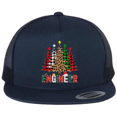 Xmas Santa Engineer Leopard Plaid Print Christmas Trees Gift Flat Bill Trucker Hat