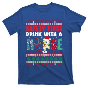 Xmas Safety First With A Nurse Ugly Christmas Gift T-Shirt