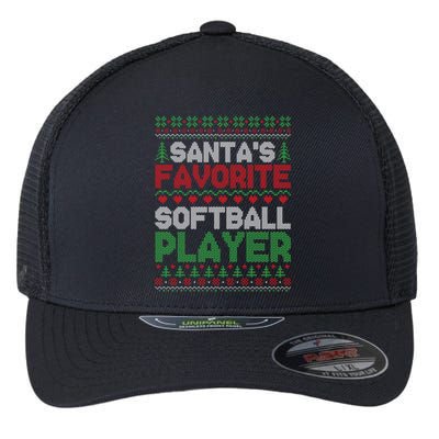 Xmas SantaS Favorite Softball Player Ugly Christmas Gift Flexfit Unipanel Trucker Cap