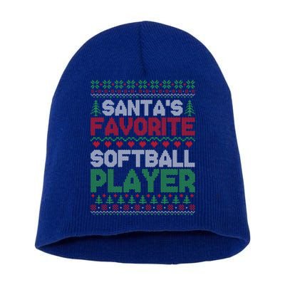 Xmas SantaS Favorite Softball Player Ugly Christmas Gift Short Acrylic Beanie