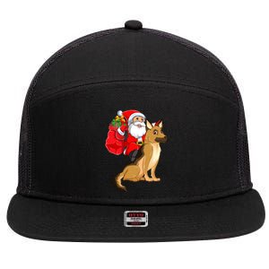 Xmas Squad Funny Santa Riding Ger Shepherd Dog Christmas Funny Gift 7 Panel Mesh Trucker Snapback Hat