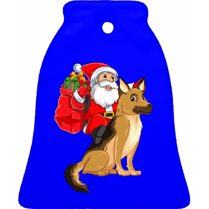 Xmas Squad Funny Santa Riding Ger Shepherd Dog Christmas Funny Gift Ceramic Bell Ornament