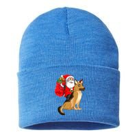 Xmas Squad Funny Santa Riding Ger Shepherd Dog Christmas Funny Gift Sustainable Knit Beanie