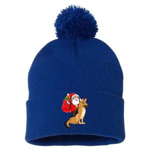 Xmas Squad Funny Santa Riding Ger Shepherd Dog Christmas Funny Gift Pom Pom 12in Knit Beanie