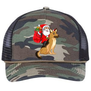 Xmas Squad Funny Santa Riding Ger Shepherd Dog Christmas Funny Gift Retro Rope Trucker Hat Cap