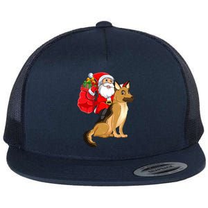 Xmas Squad Funny Santa Riding Ger Shepherd Dog Christmas Funny Gift Flat Bill Trucker Hat