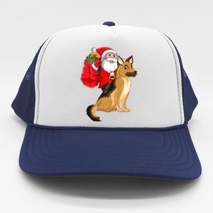 Xmas Squad Funny Santa Riding Ger Shepherd Dog Christmas Funny Gift Trucker Hat