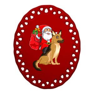 Xmas Squad Funny Santa Riding Ger Shepherd Dog Christmas Funny Gift Ceramic Oval Ornament