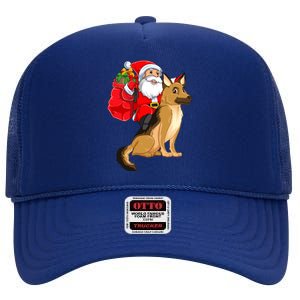 Xmas Squad Funny Santa Riding Ger Shepherd Dog Christmas Funny Gift High Crown Mesh Back Trucker Hat