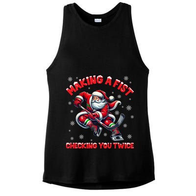 Xmas Snowflakes Gift Making A Fist Checking You Twice Ice Hockey Ladies PosiCharge Tri-Blend Wicking Tank