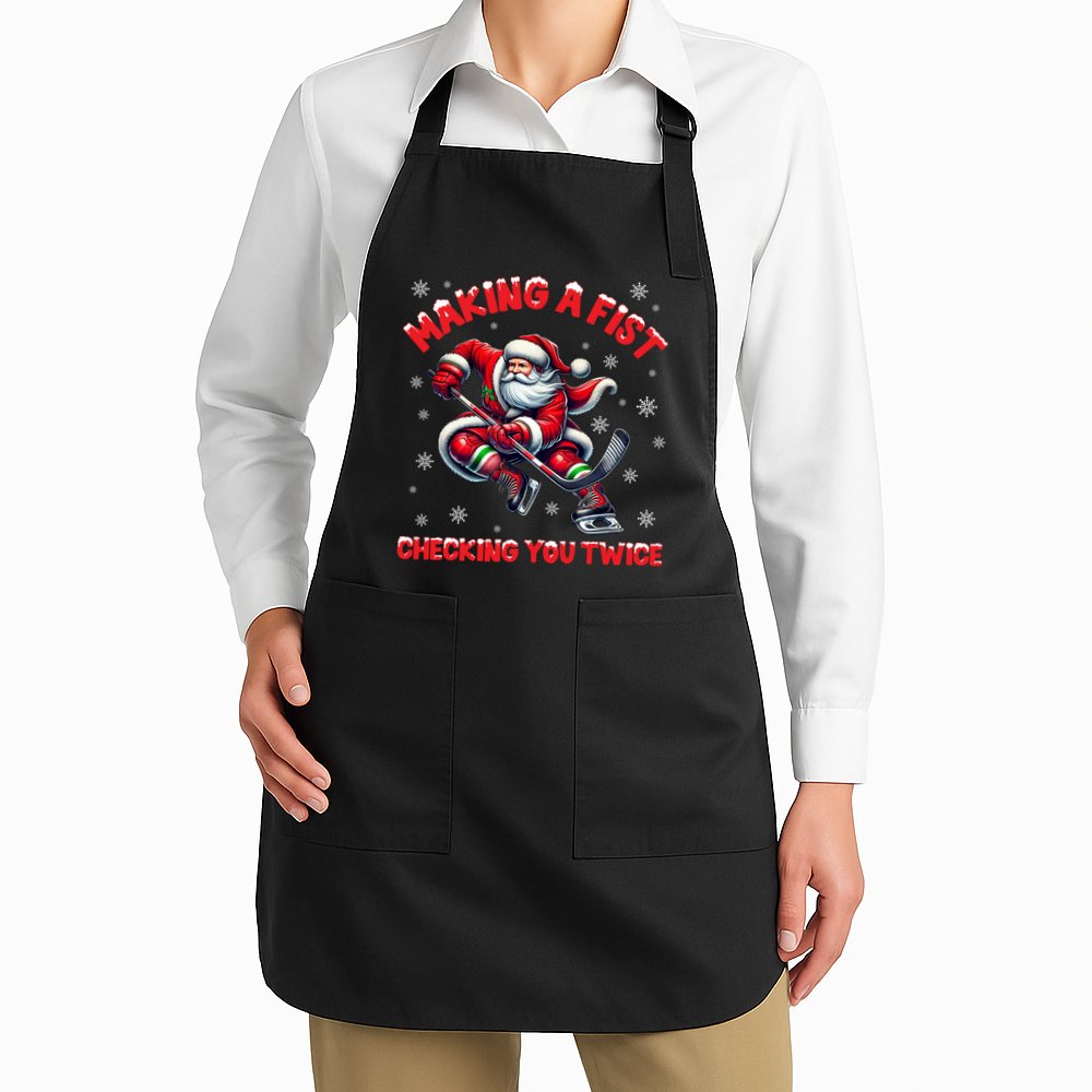 Xmas Snowflakes Gift Making A Fist Checking You Twice Ice Hockey Apron