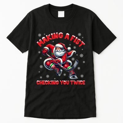 Xmas Snowflakes Gift Making A Fist Checking You Twice Ice Hockey Tall T-Shirt