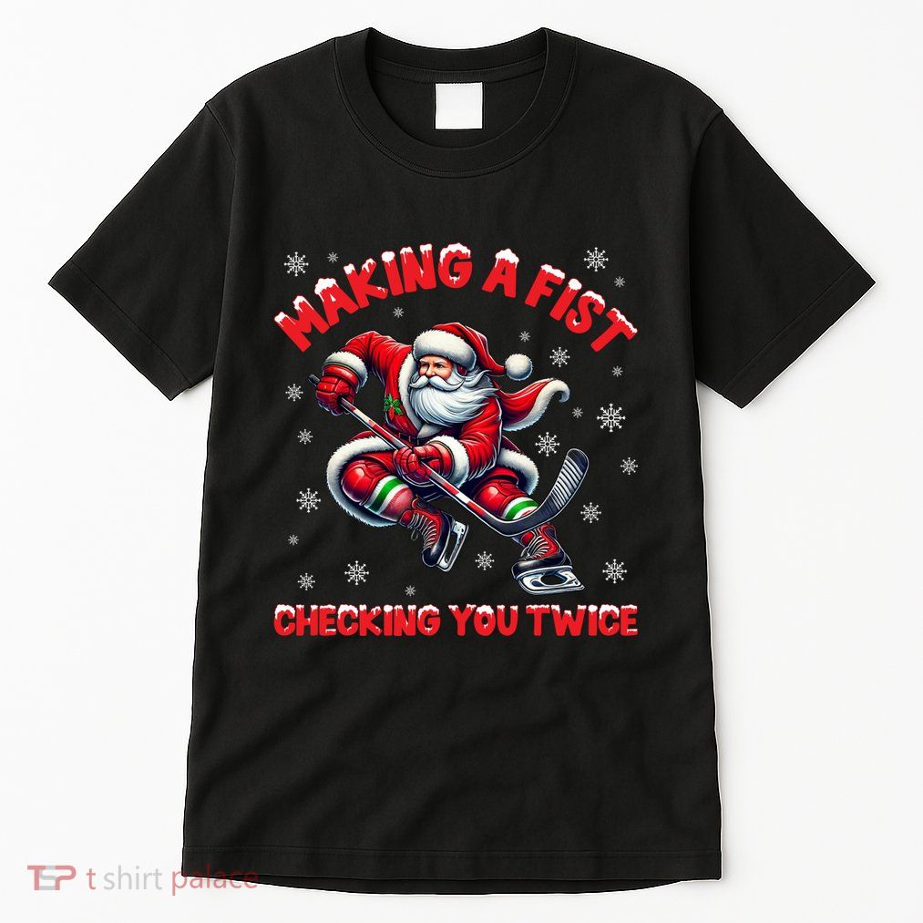 Xmas Snowflakes Gift Making A Fist Checking You Twice Ice Hockey Tall T-Shirt