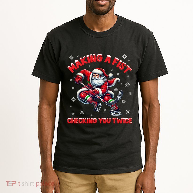Xmas Snowflakes Gift Making A Fist Checking You Twice Ice Hockey Tall T-Shirt