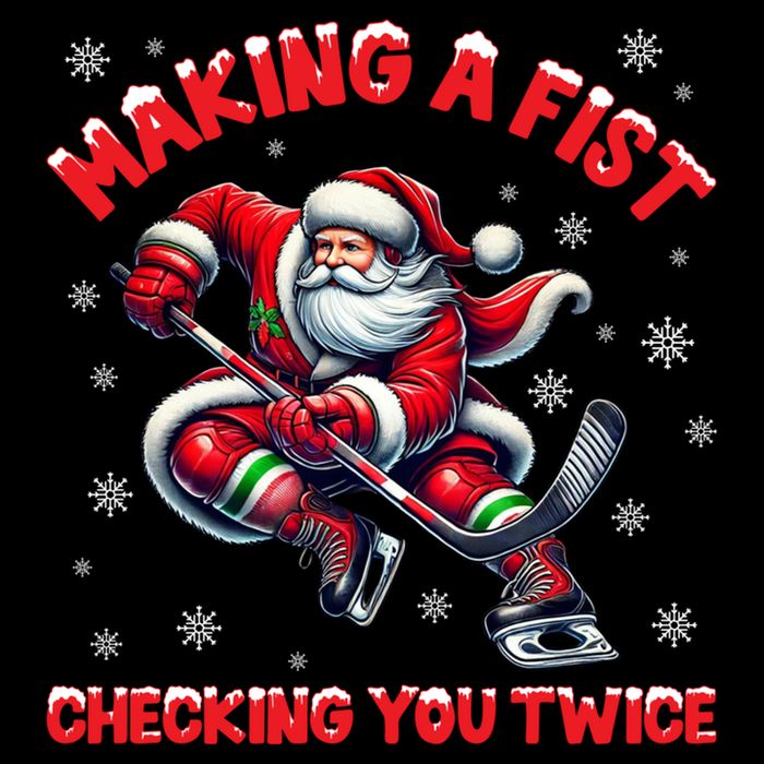 Xmas Snowflakes Gift Making A Fist Checking You Twice Ice Hockey Sustainable Bucket Hat