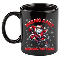 Xmas Snowflakes Gift Making A Fist Checking You Twice Ice Hockey 11oz C Handle Ceramic Mug