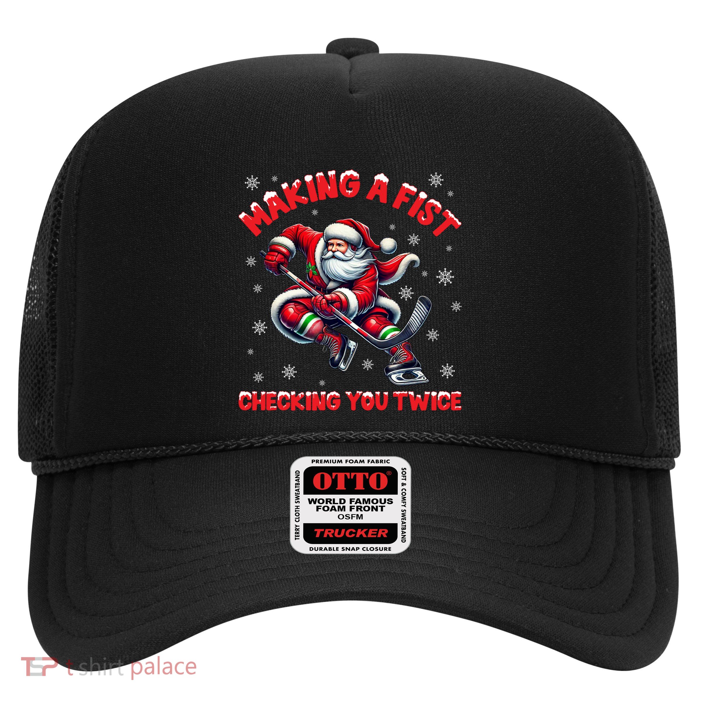 Xmas Snowflakes Gift Making A Fist Checking You Twice Ice Hockey Trucker Hat