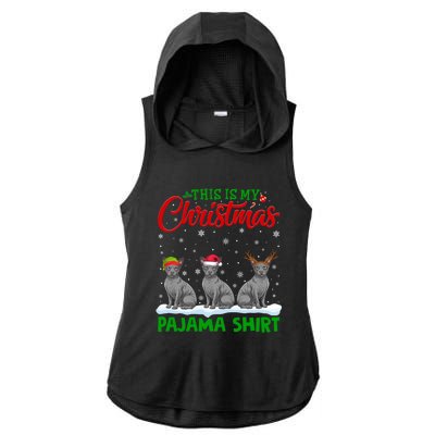 Xmas Santa Hat Reindeer Sphynx Dog Christmas Ladies PosiCharge Tri-Blend Wicking Draft Hoodie Tank